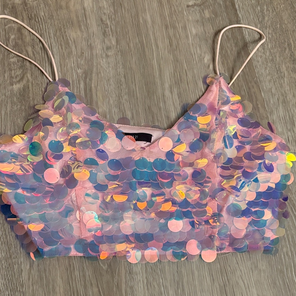 Forever 21 Pink Sequin Crop Top